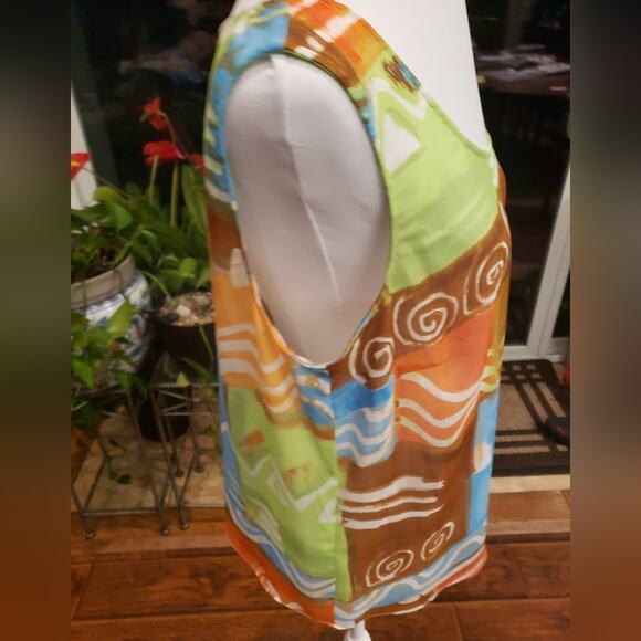 City Girl Nancy Bolen L multi color patch work look camisole and cover shirt - Picture 7 of 11
